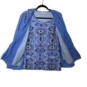 PRINCESS CRUISES Womens XL Blue Paisley Hoodie Jacket Top Set Long Sleeve